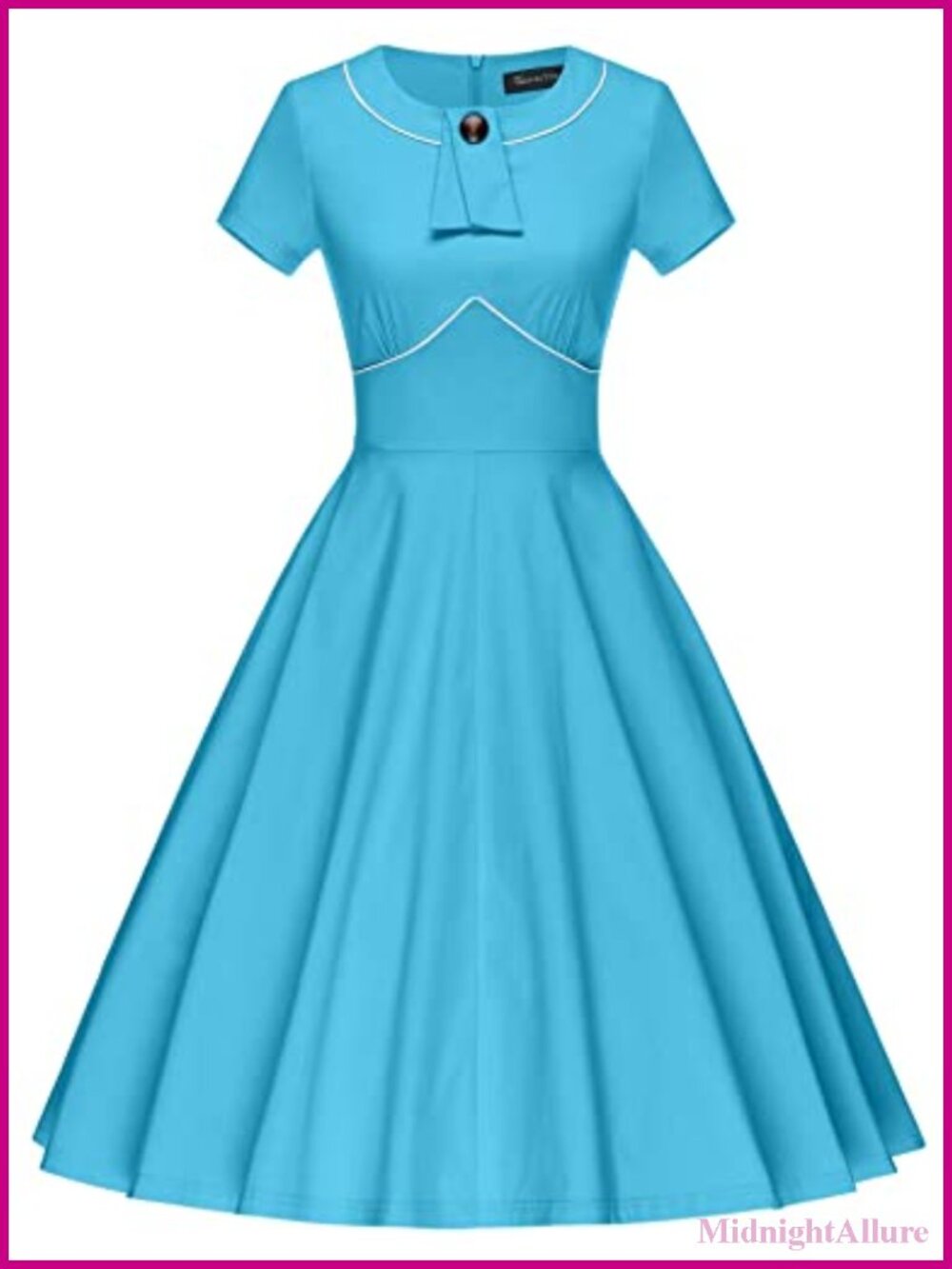 1950s Vintage Swing Dress with Pockets Bow Neck Flared A-Line Semi Formal
